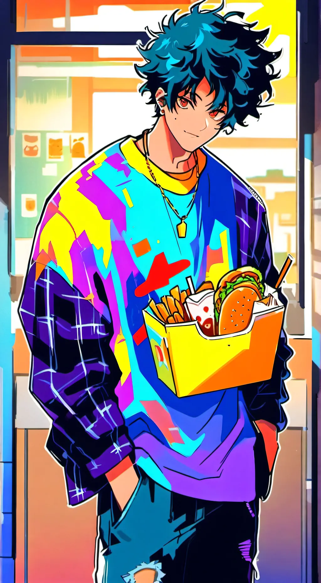 ai character: The Night Shift Quantum Burger Connoisseur background