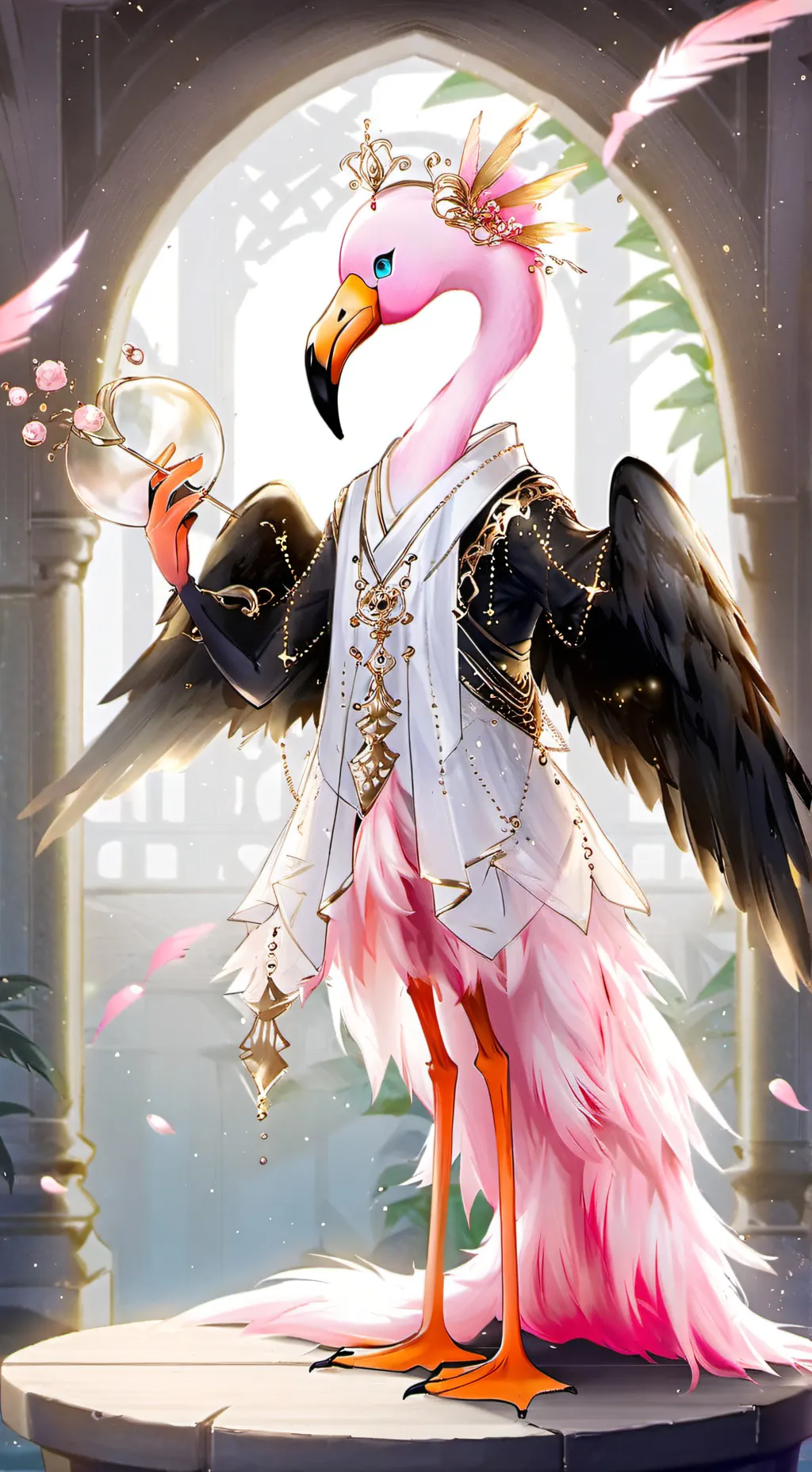 ai character: Flamingo Furry Spirit background