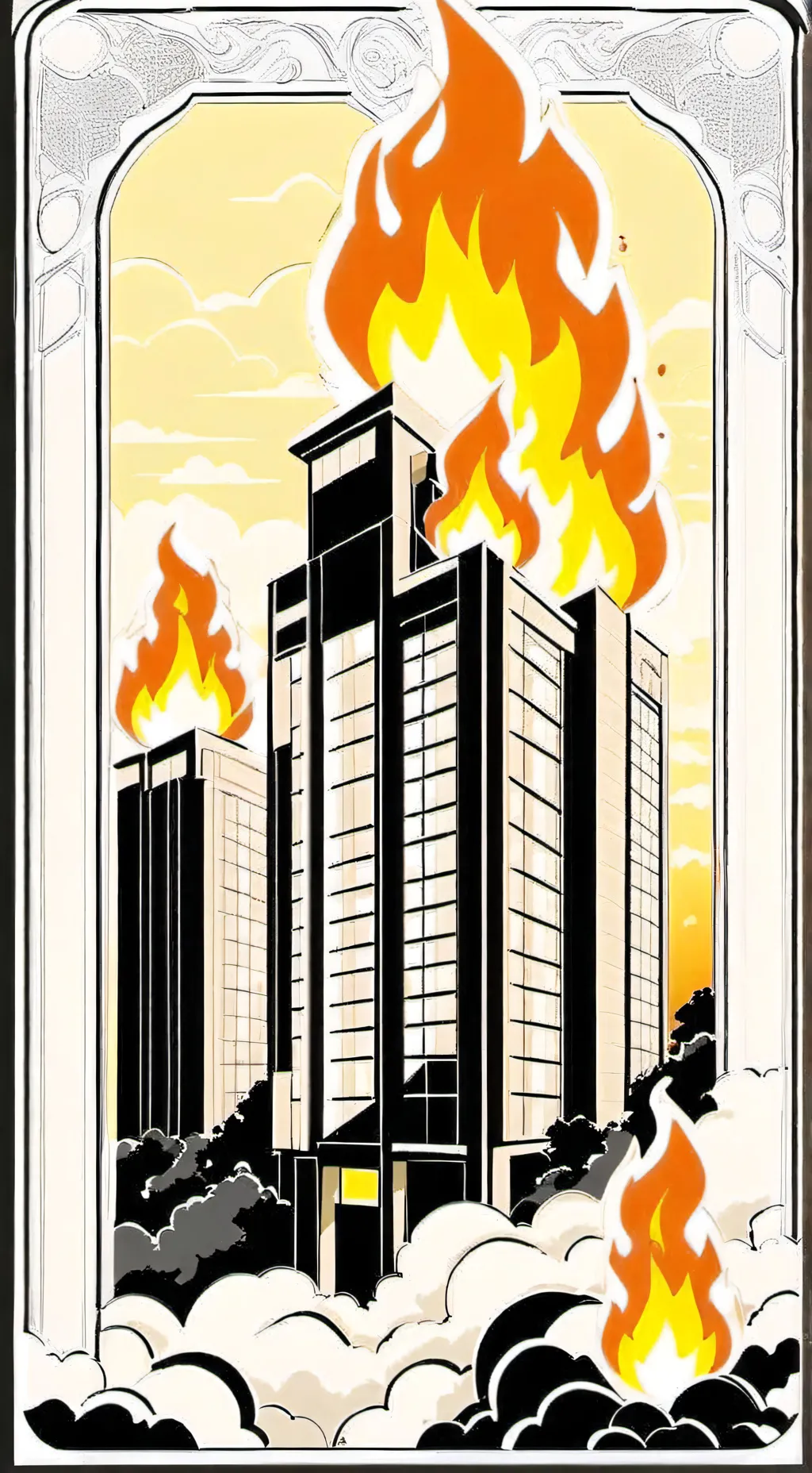 ai character: Burning building  background