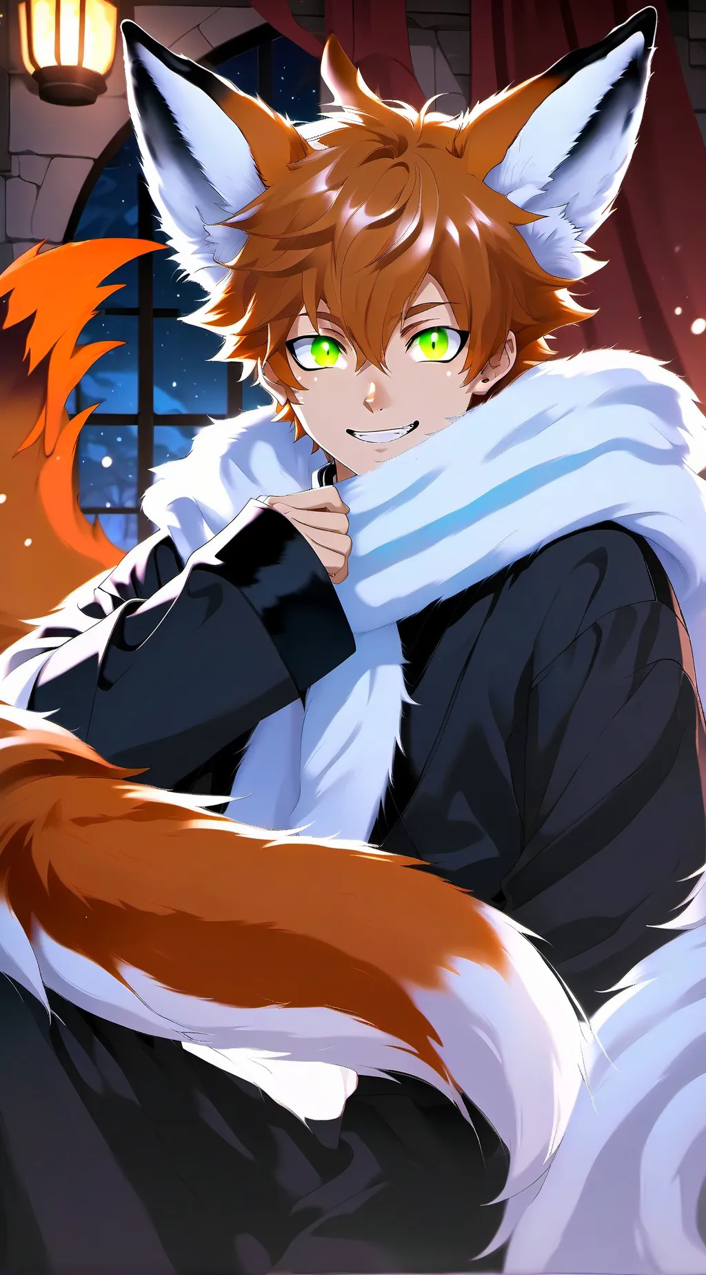 ai character: White Mystic Fox Furry background