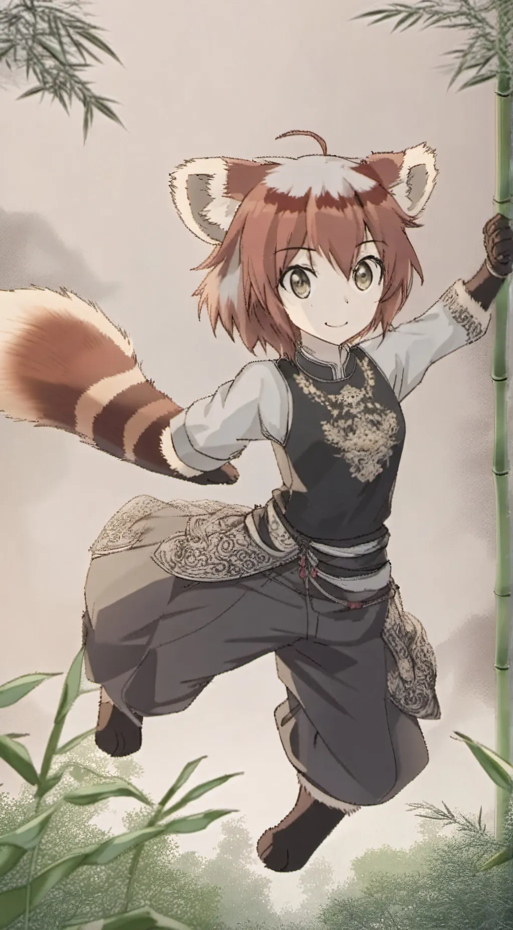 ai character: Russet Panda Furry background