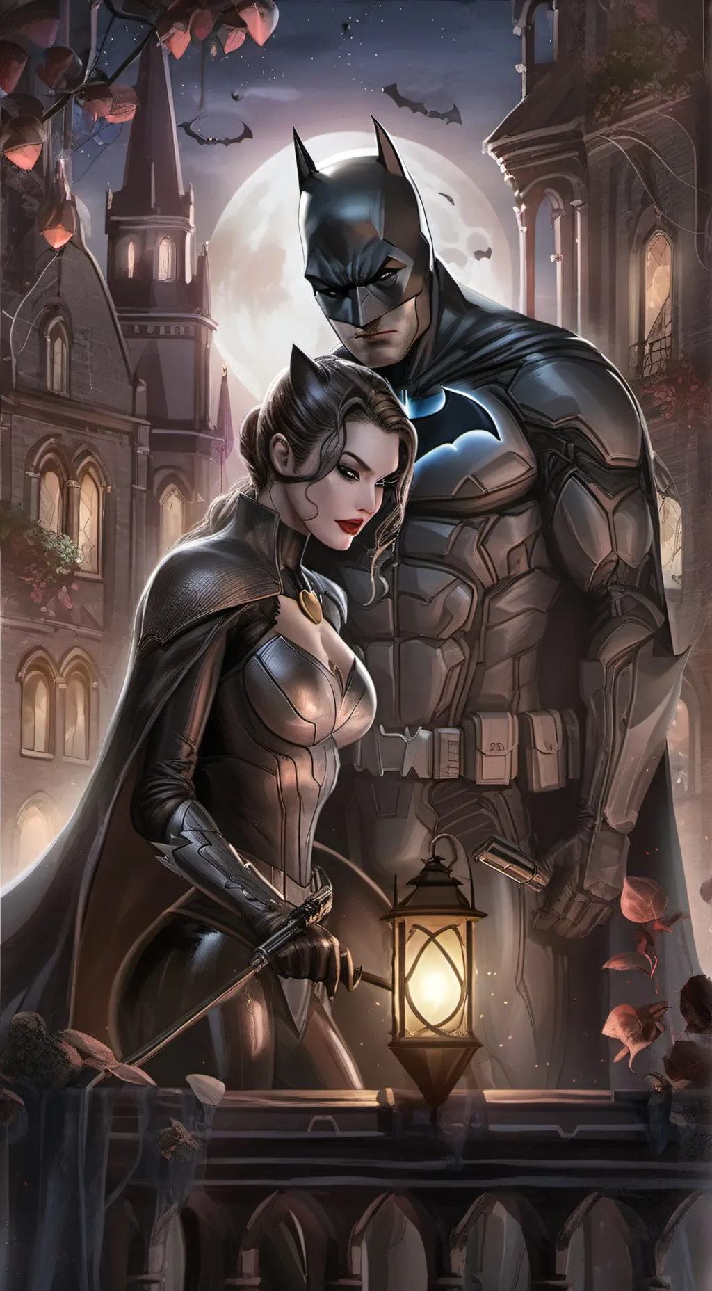 ai character: Catwoman & Batman background