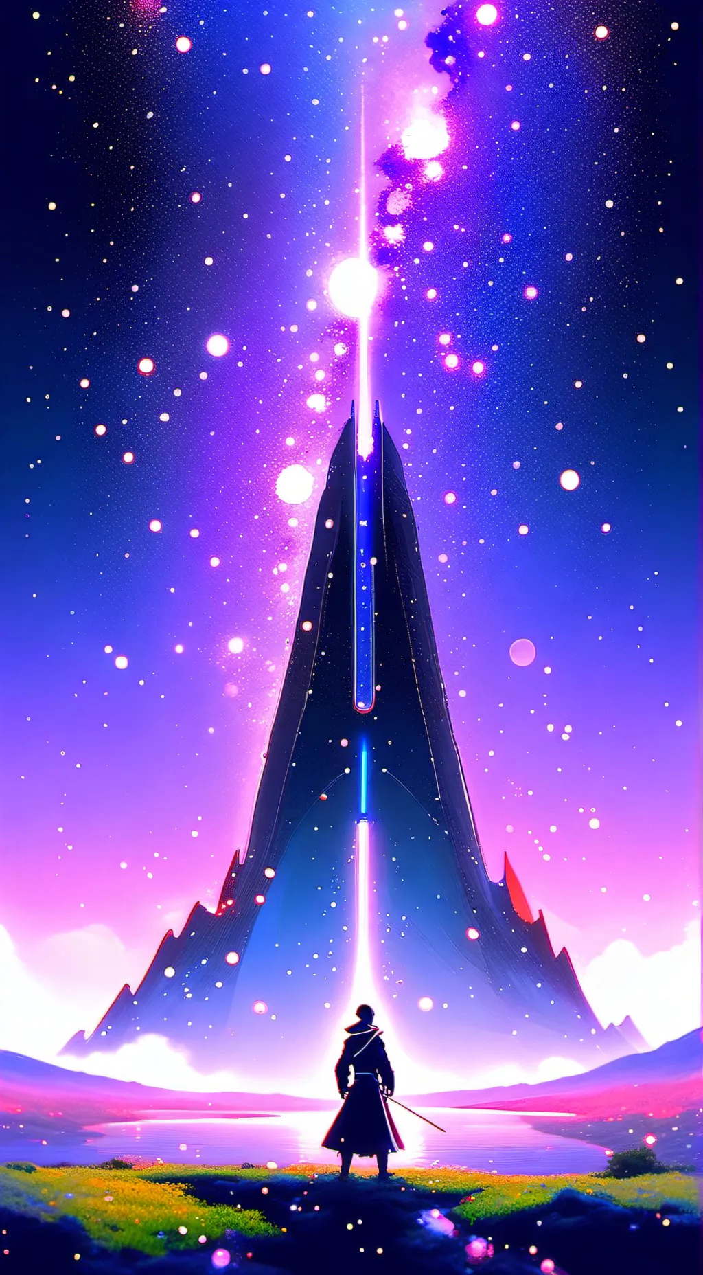 ai character: tower of lights background