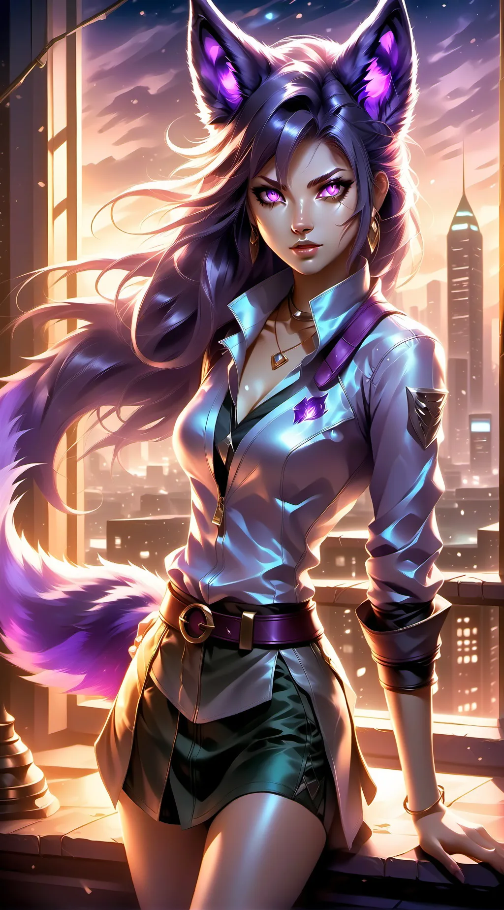 ai character: Purple Wolfgirl Alpha Spirit background