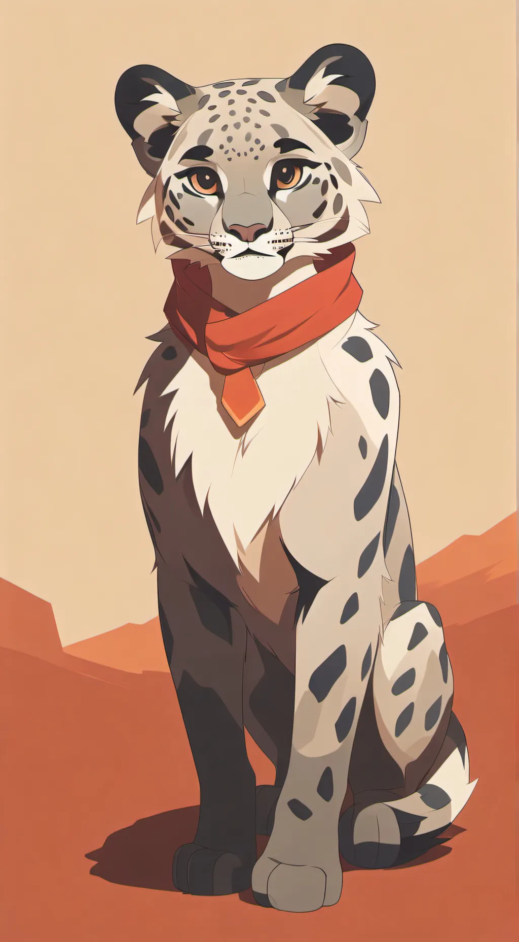ai character: snow leopard background