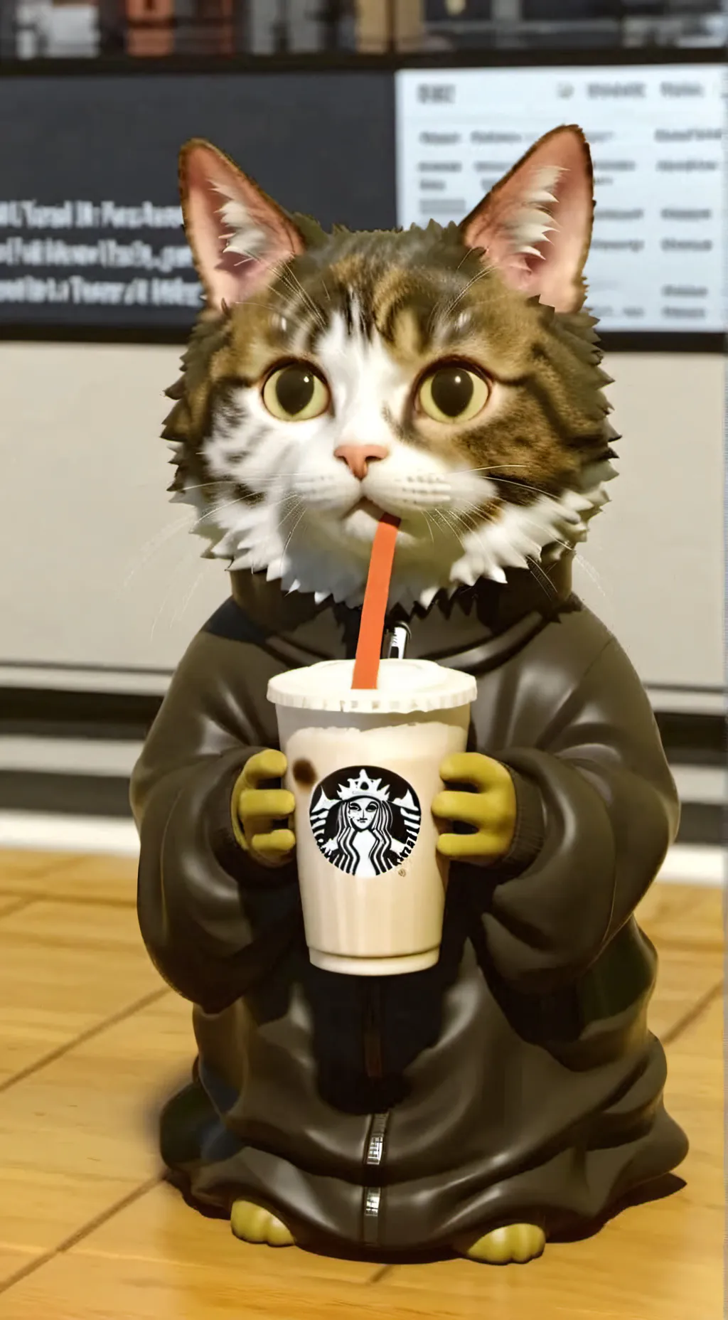 ai character: Cat Starbucks background