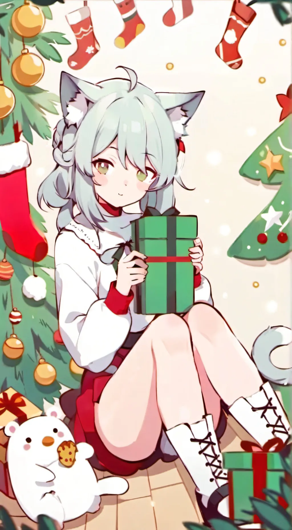 ai character: Christmas cat girl background