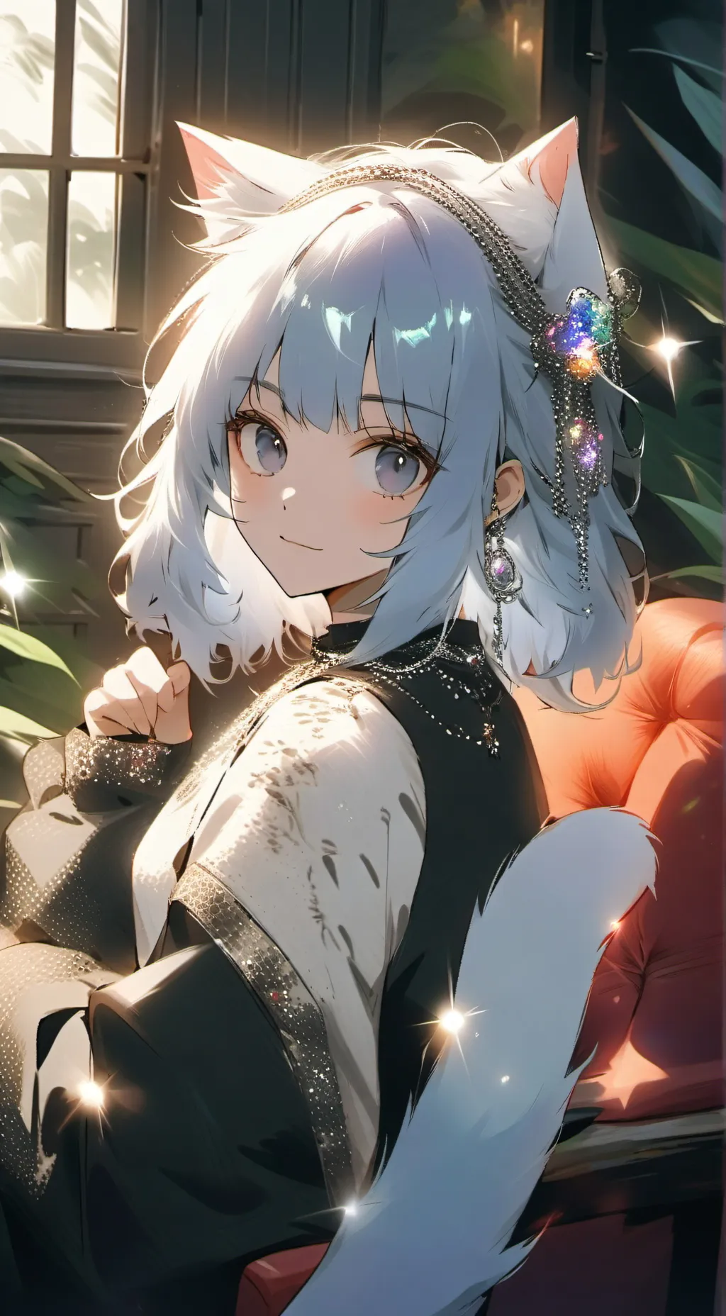 ai character: Luna the Iridescent Cat Spirit background