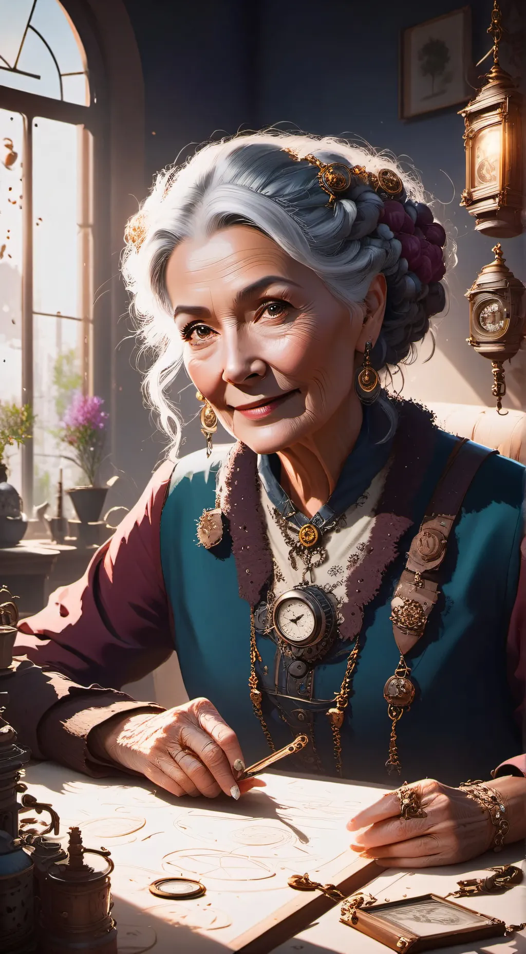 ai character: The Time-Twisting Grandma background