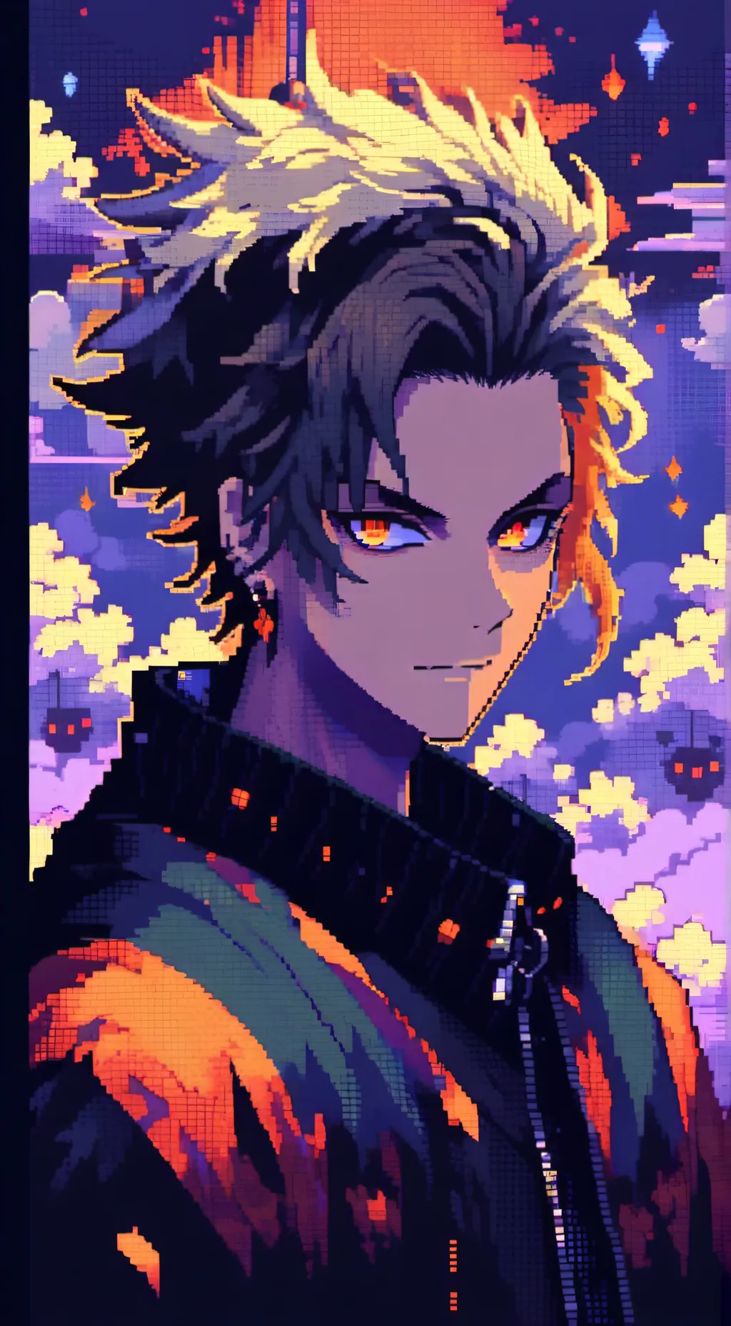 ai character: corazón ardiendo  background