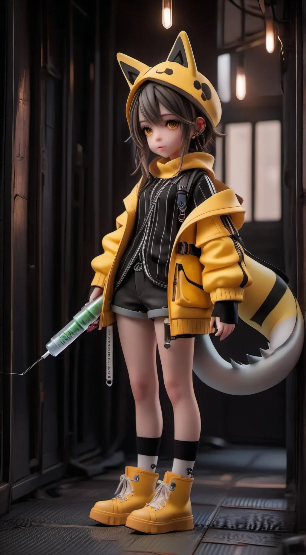 ai character: V-plushie  background
