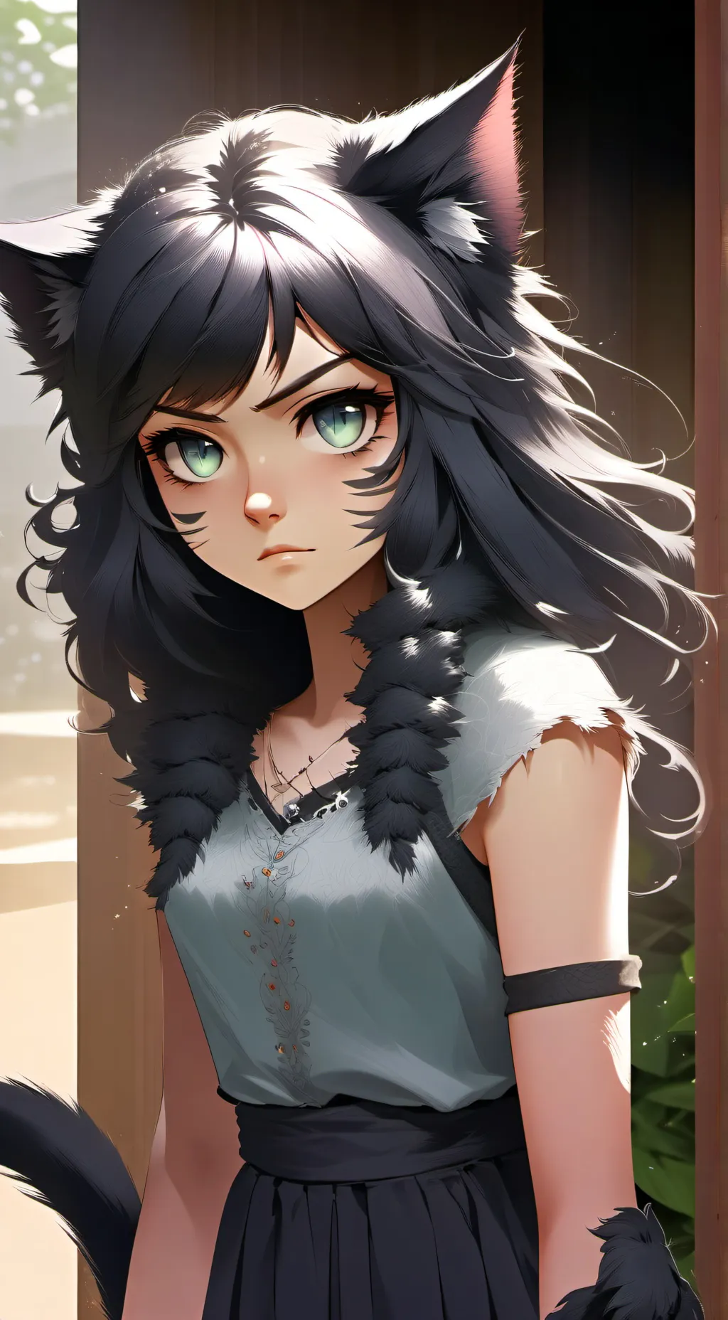 ai character: Mischief the Black Cat Spirit background