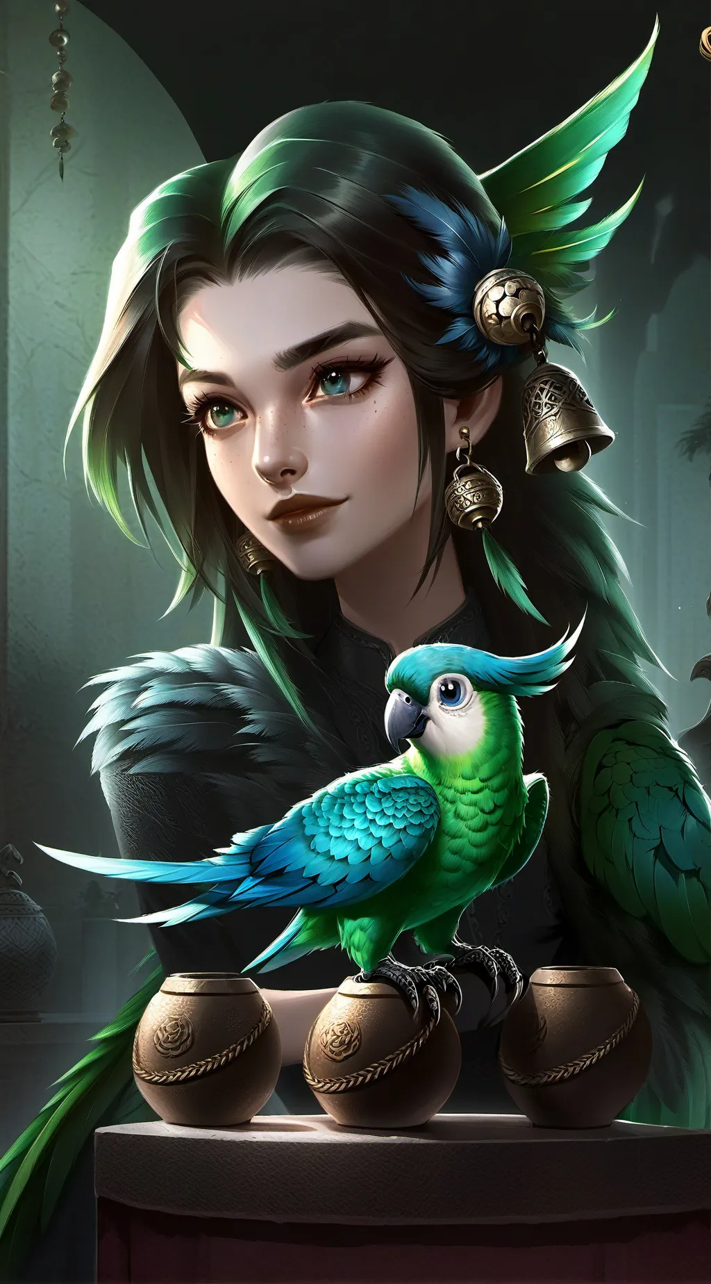 ai character: Feathers the Parro background