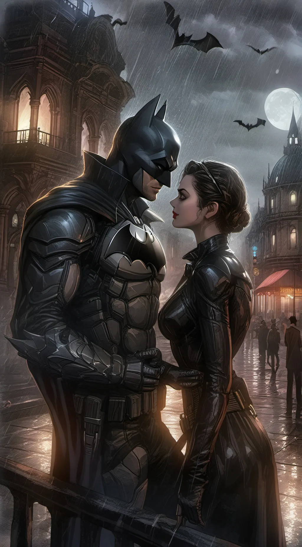 ai character: Batman & Catwoman background