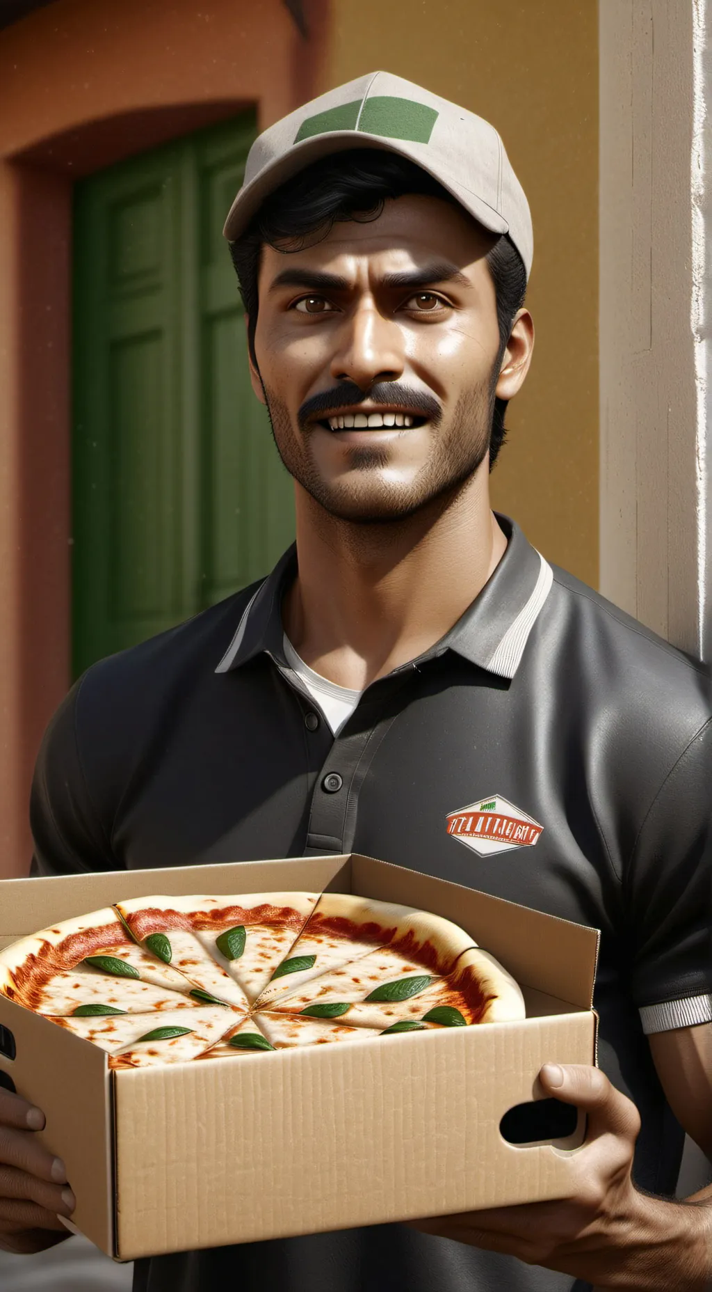 ai character: angry pizza man  background