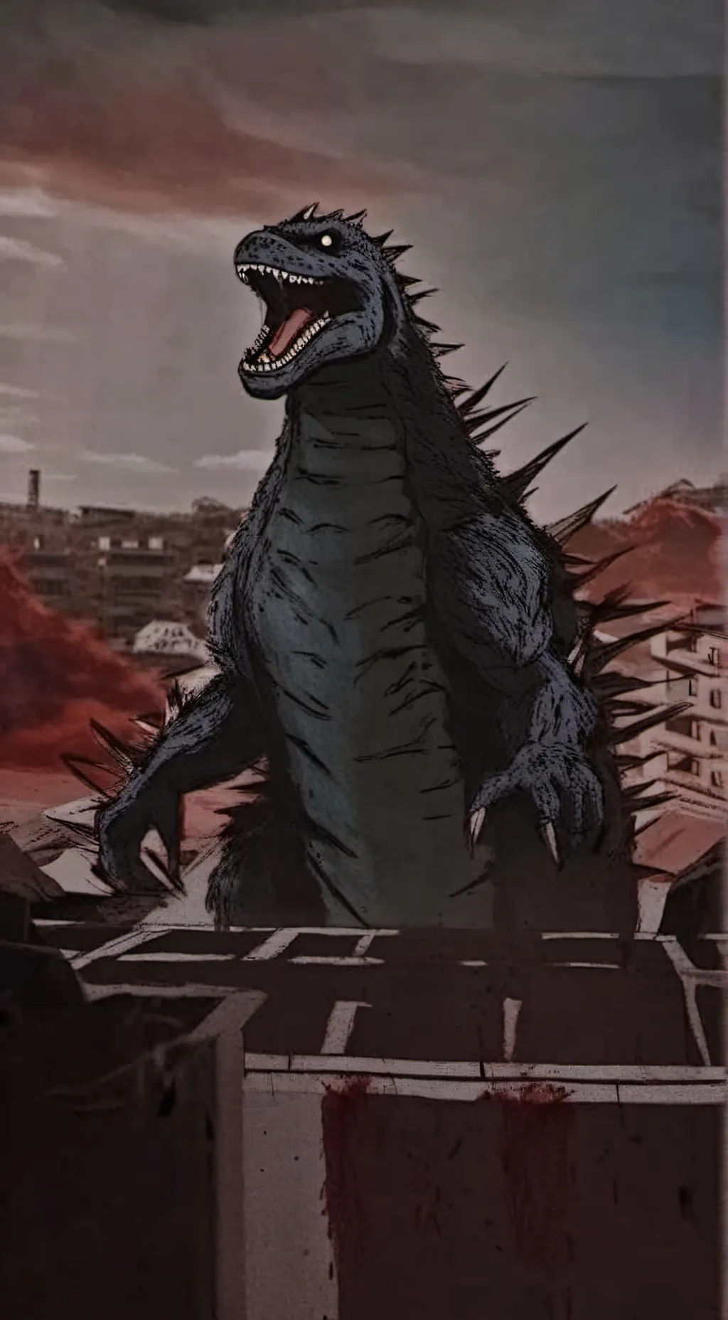 ai character: Godzilla Bloodbath background