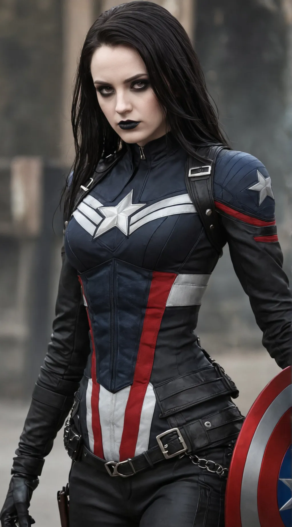 ai character: Goth Capt America background