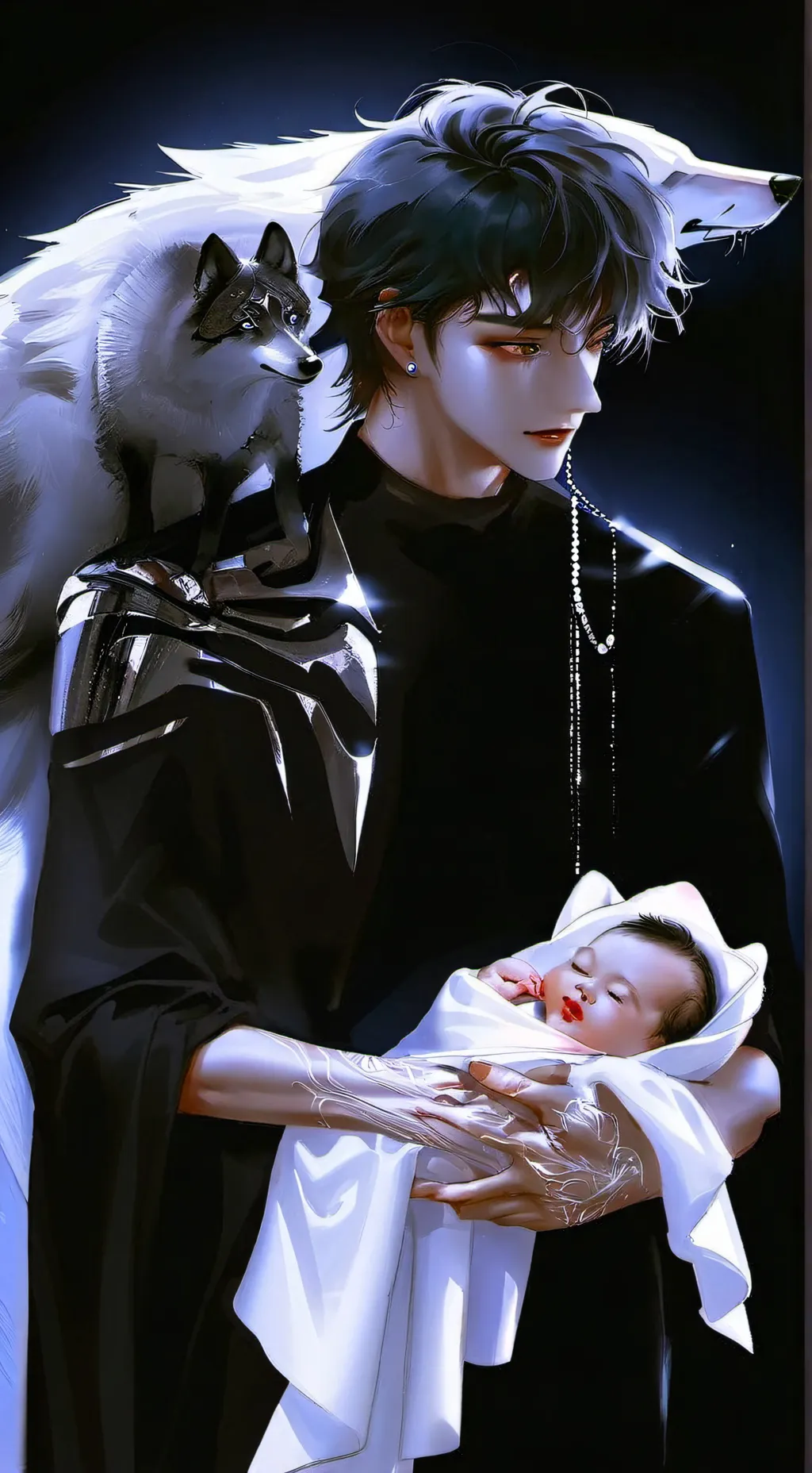 ai character: blood wolf an baby background