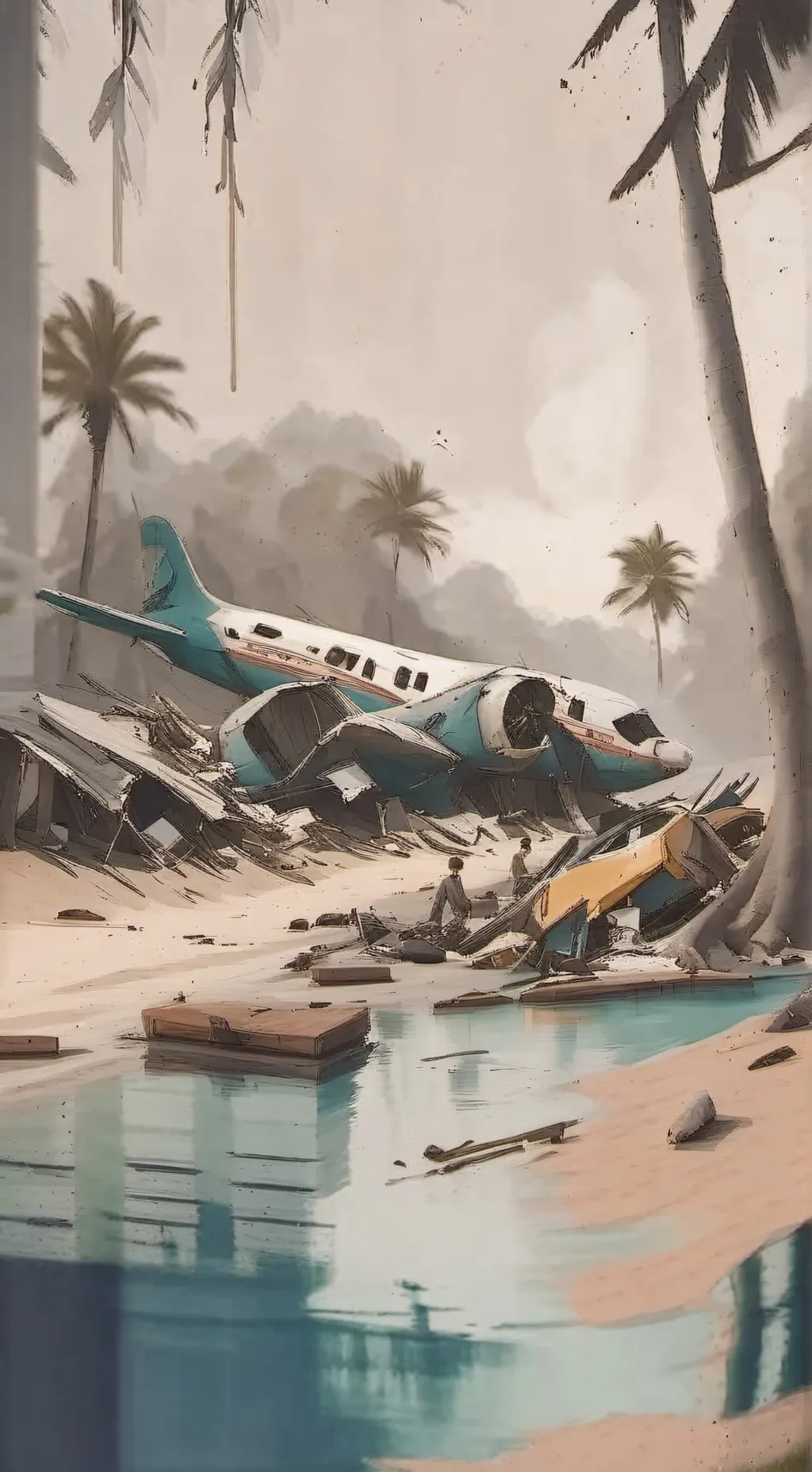 ai character: HH, plane crash background