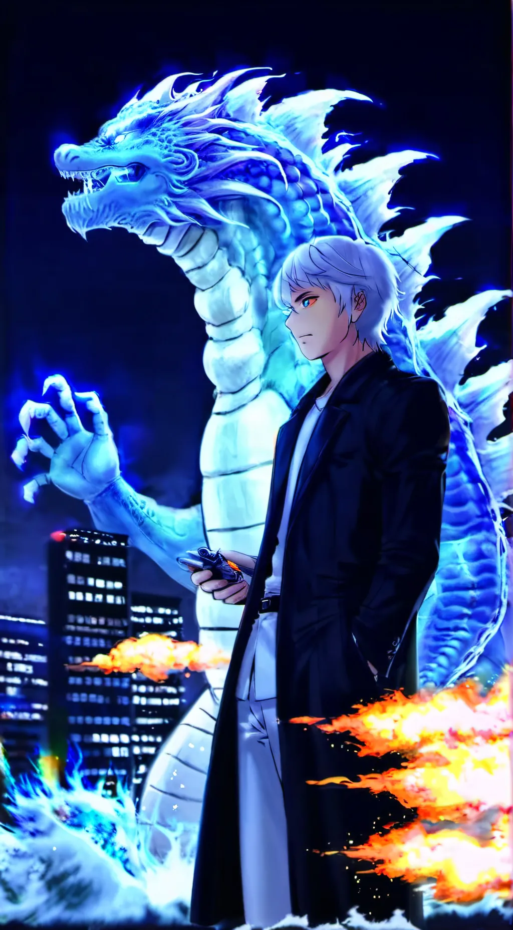 ai character: Godzilla X shimo background