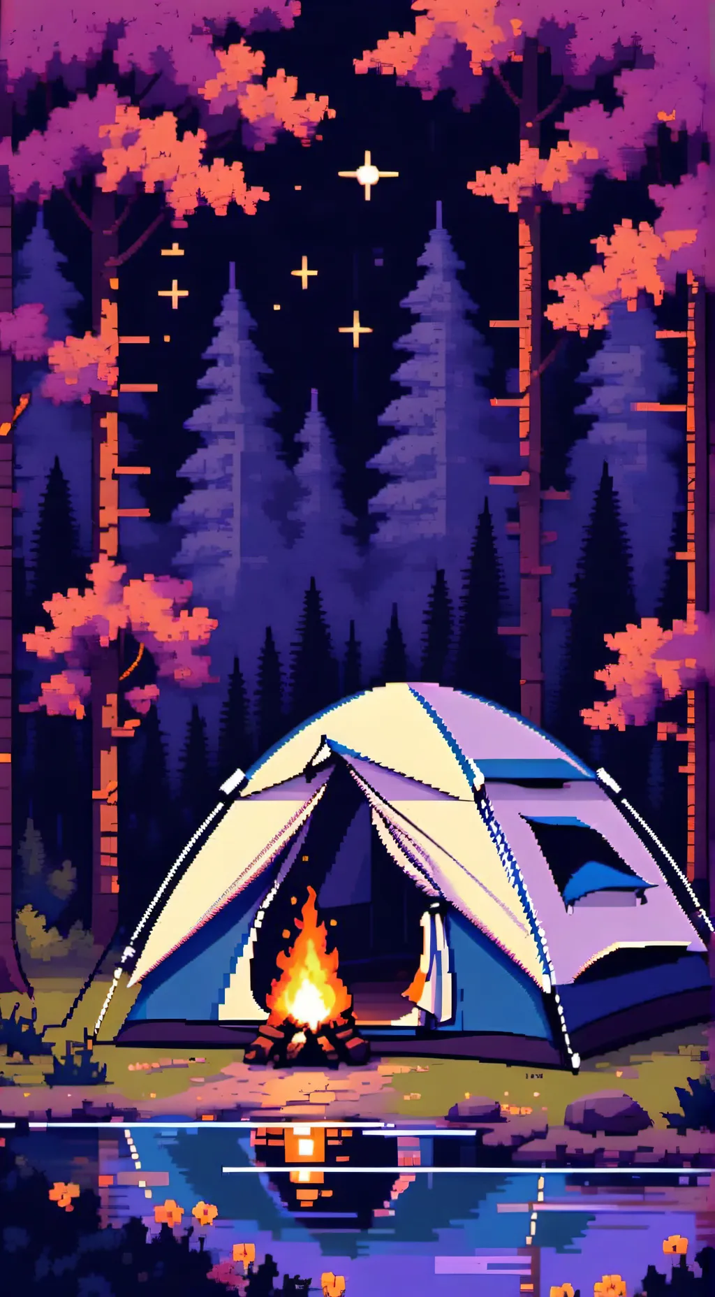 ai character: Hazbin camping! background