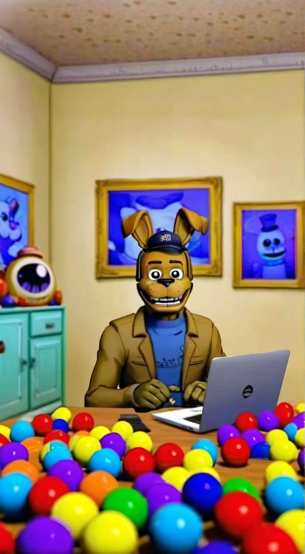 ai character: spring bonnie room background