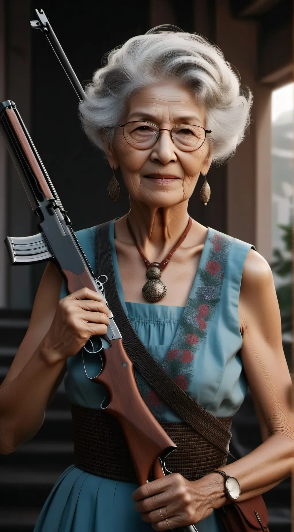 ai character: armed granny background