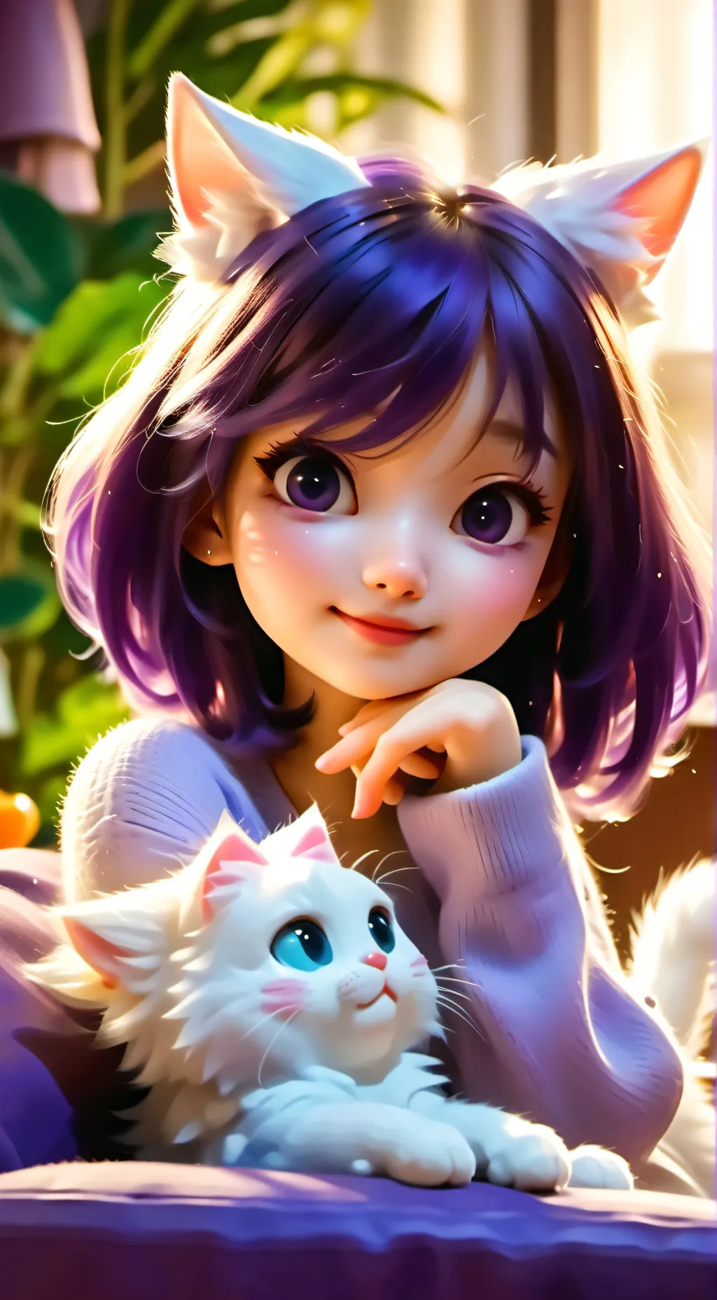 ai character: Luna the White Pur background