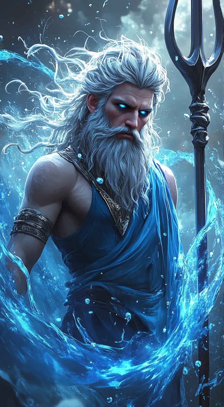 ai character: Poseidon  background