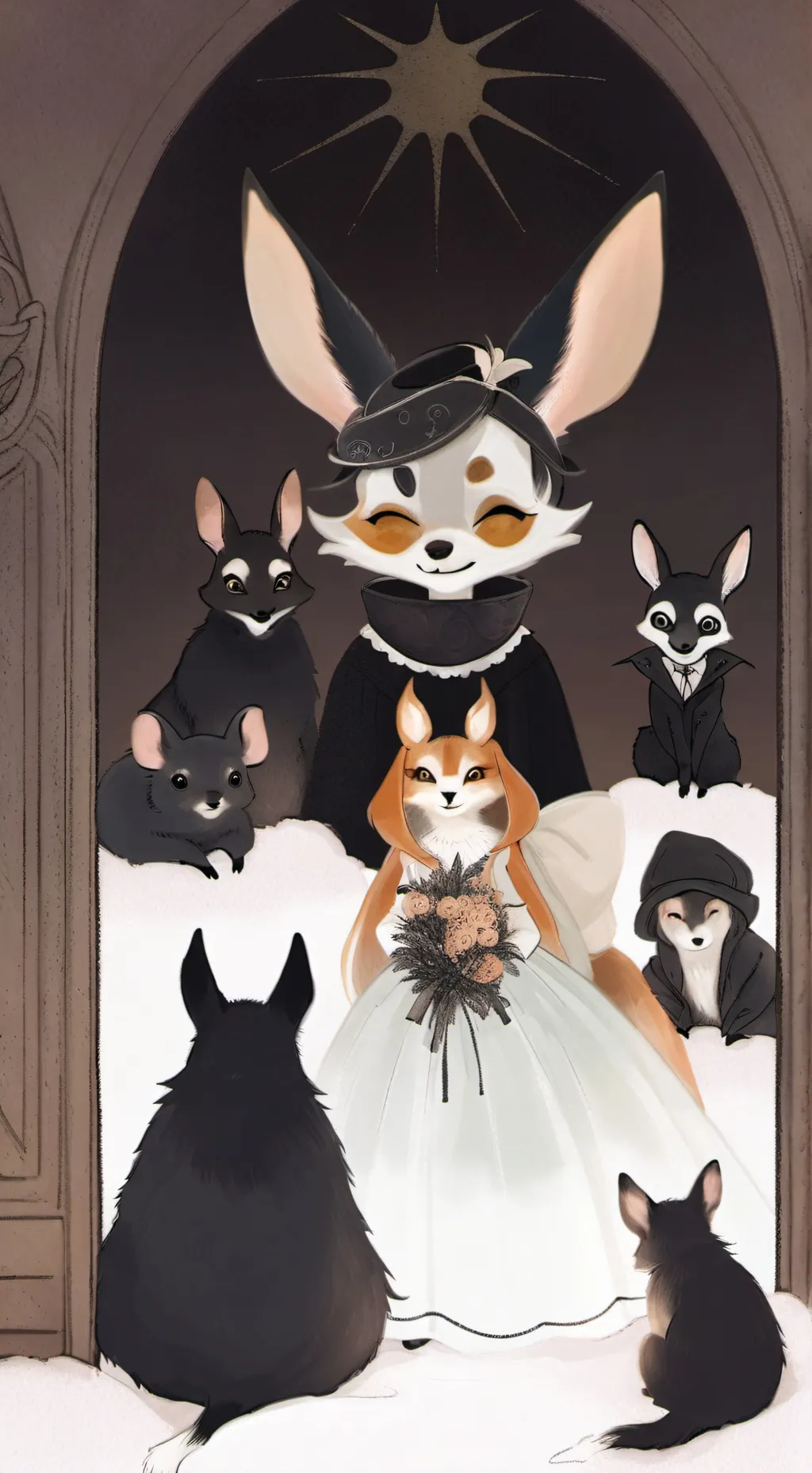 ai character: smiling critters background