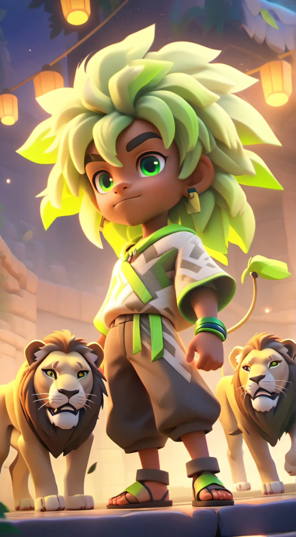 ai character: Lion kid  background