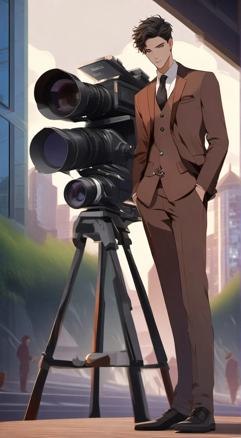 ai character: Brown Cameraman background