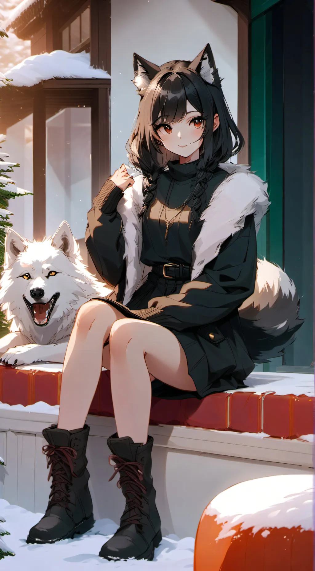 ai character: wolf hybird rose  background