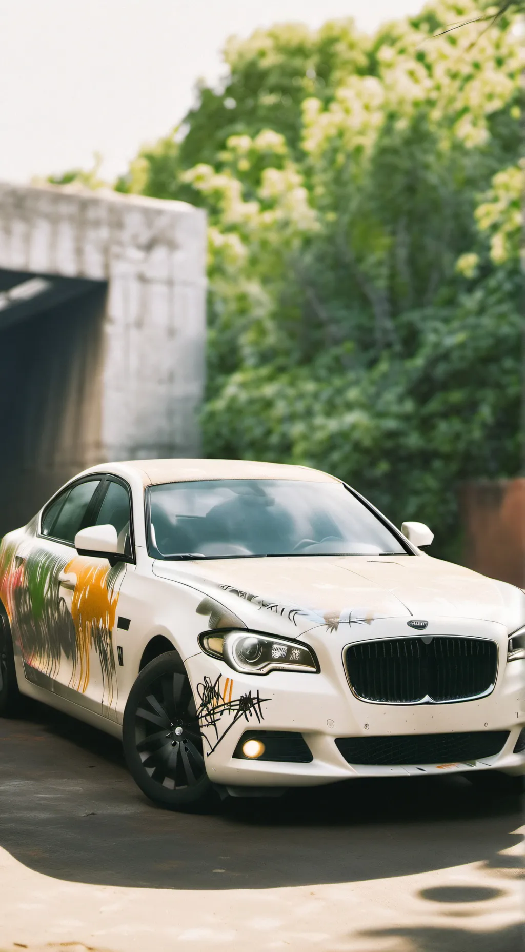 ai character: Abandoned car background