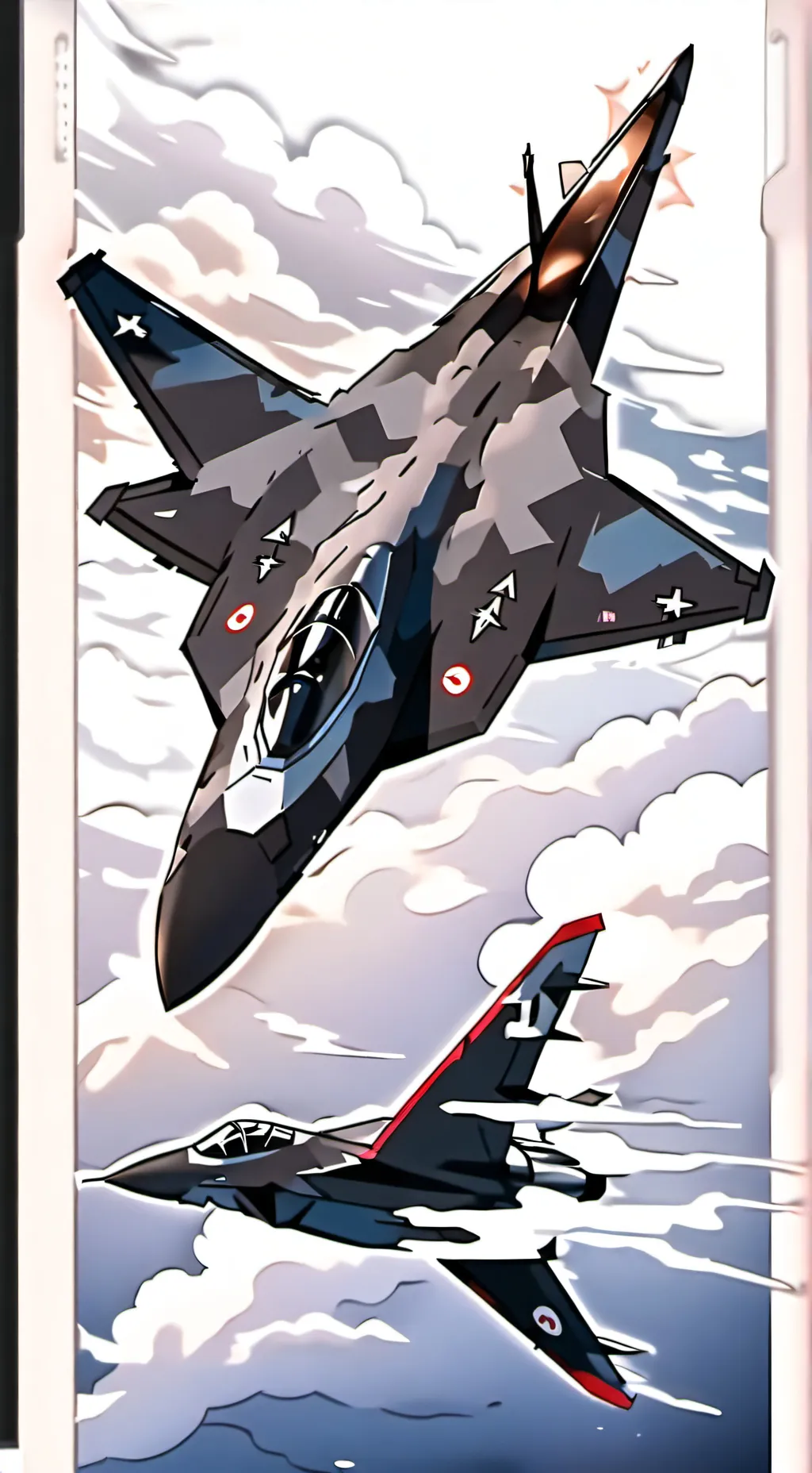 ai character: F-22 x F-15~ background