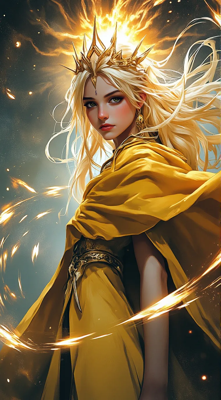 ai character: Sun goddess✨💛♌🌟⚡ background