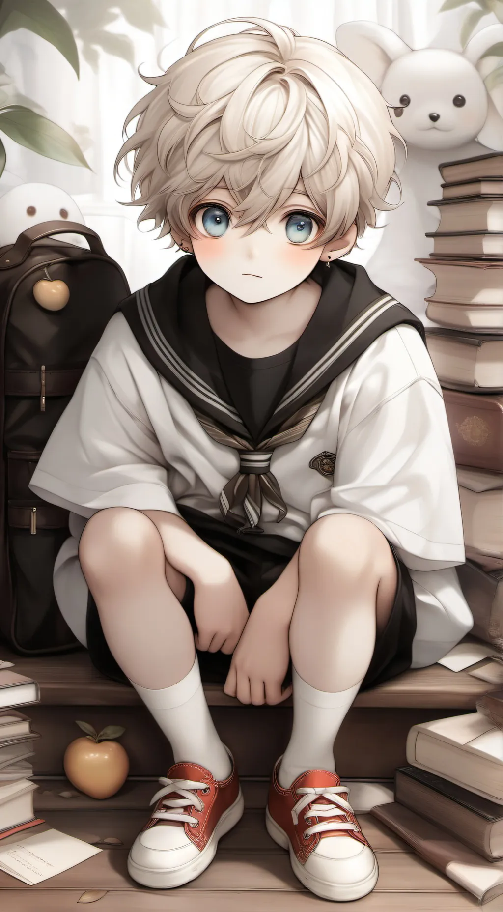 ai character: Tiny, giant school background