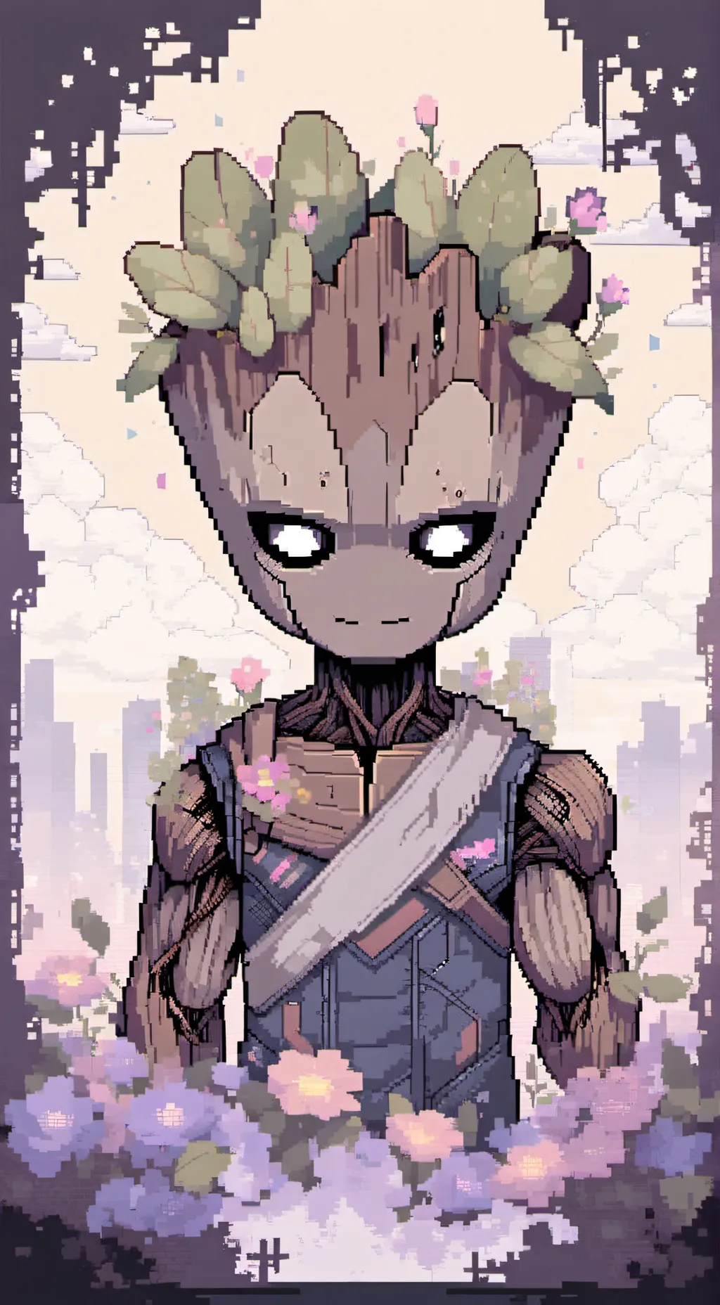 ai character: baby GROOT  background