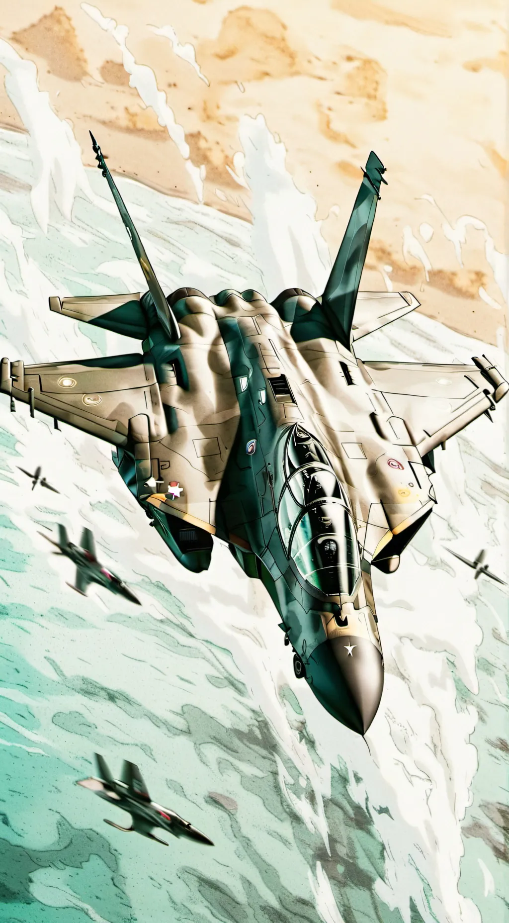 ai character: F-35 x F-16 background