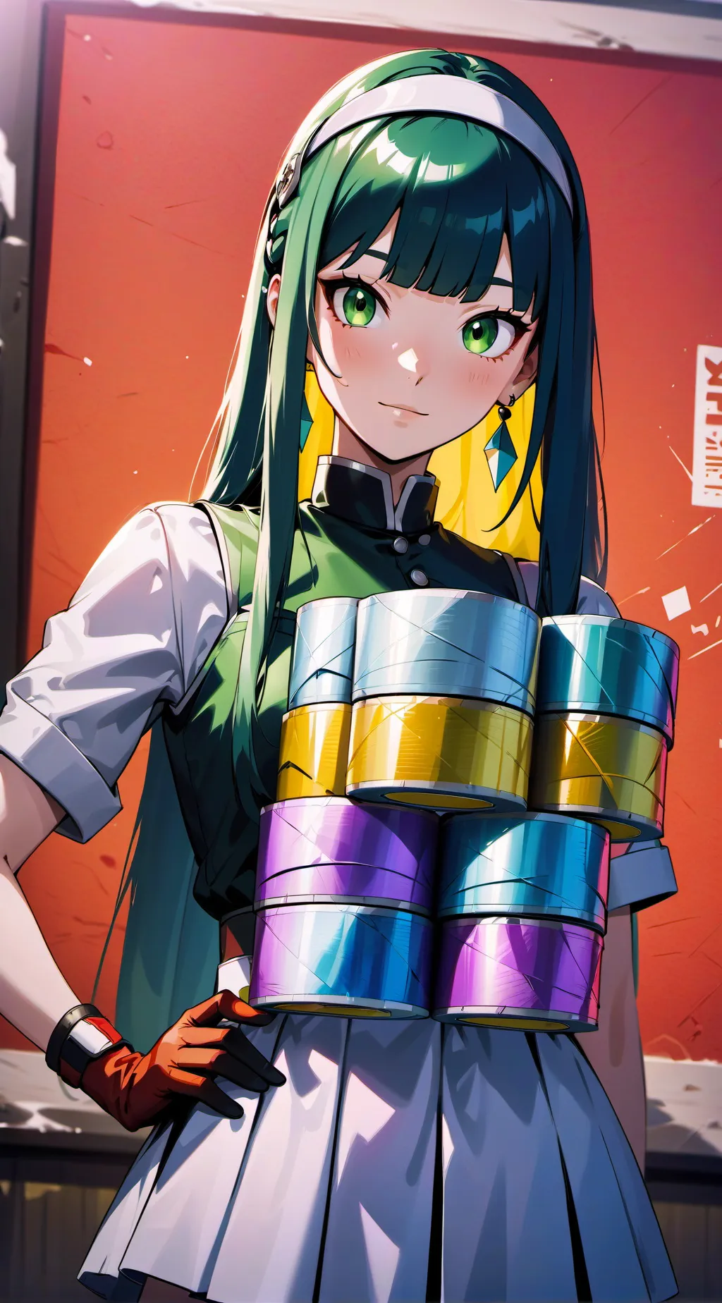 ai character: Yor with duct tape background