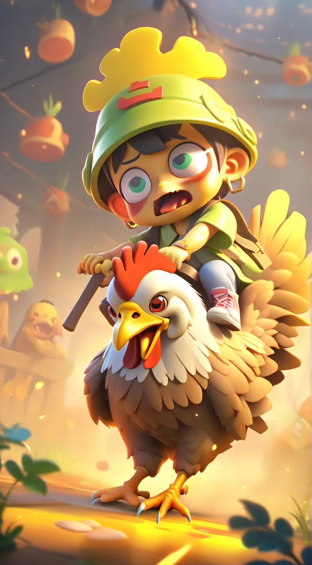 ai character: CHICKEN JOCKEY  background