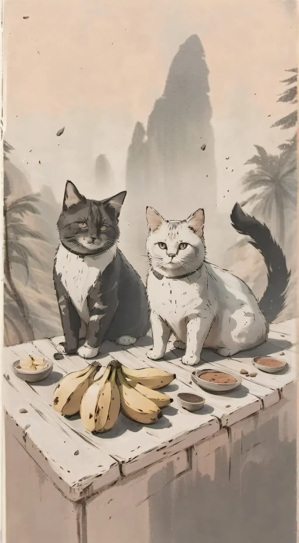 ai character: cat banana background