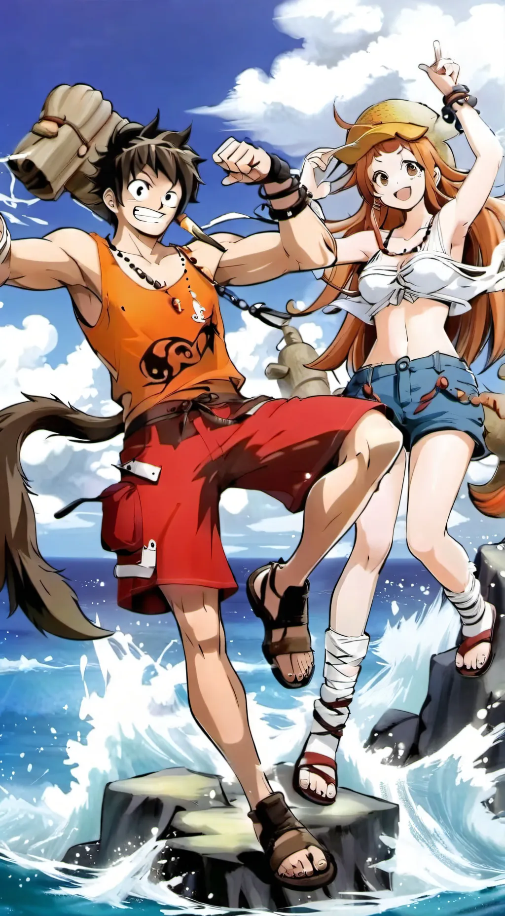 ai character: Nami and luffy background