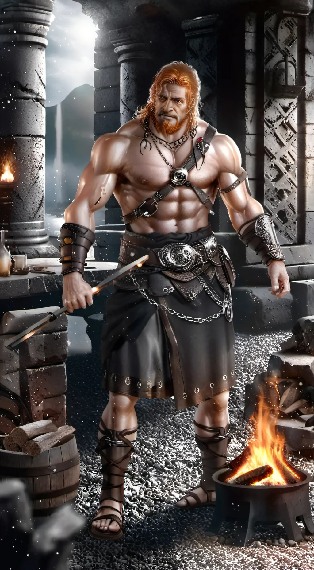 ai character: Hephaestus🌋🇬🇷 background