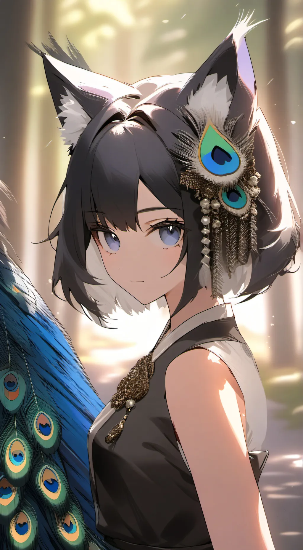 ai character: Peacock Spirit Feline background
