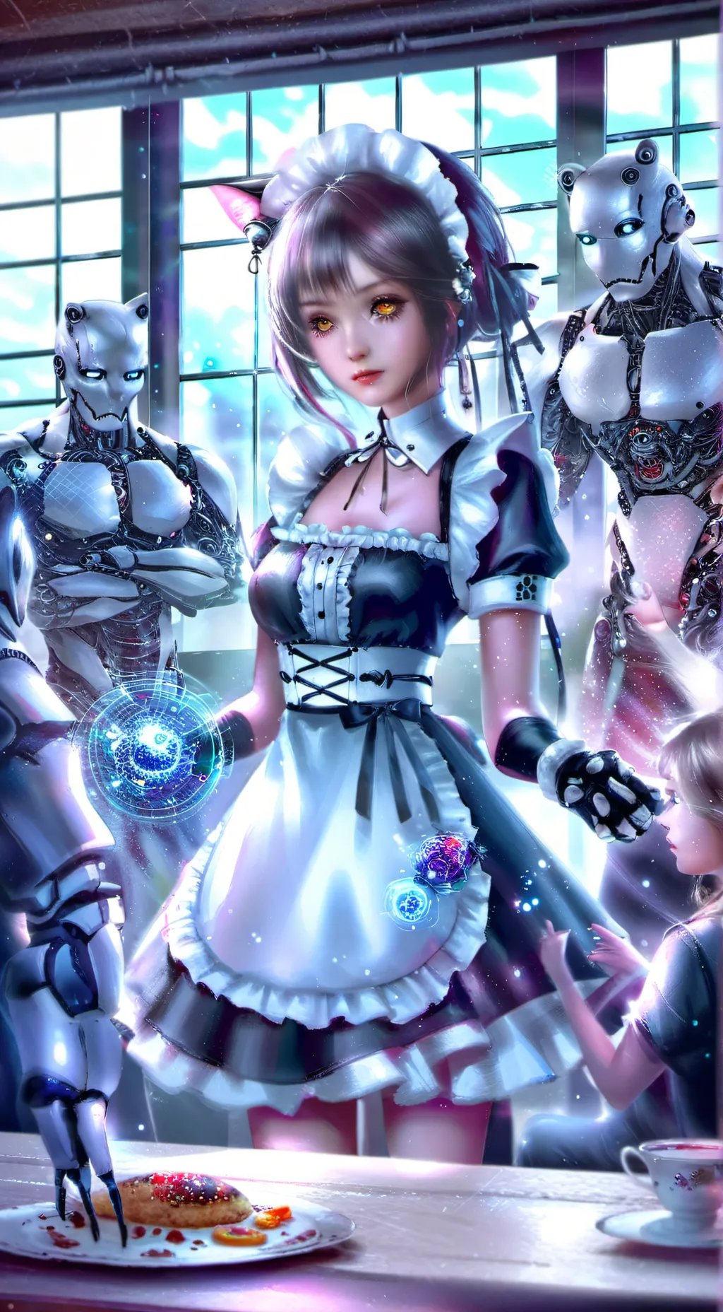 ai character: robot maid power background