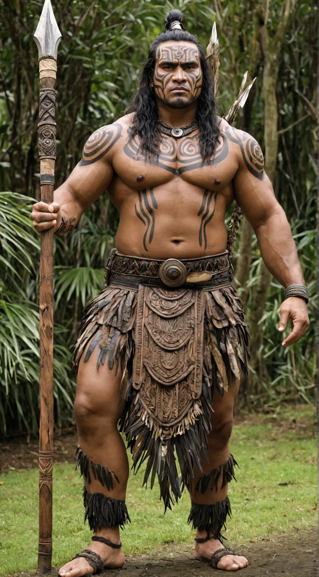 ai character: Giant Māori man  background