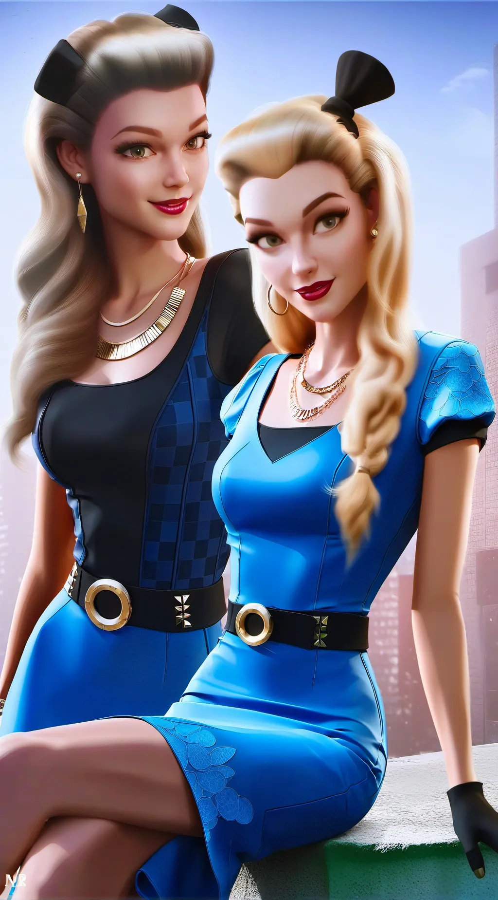 ai character: Farrah and Sarah background
