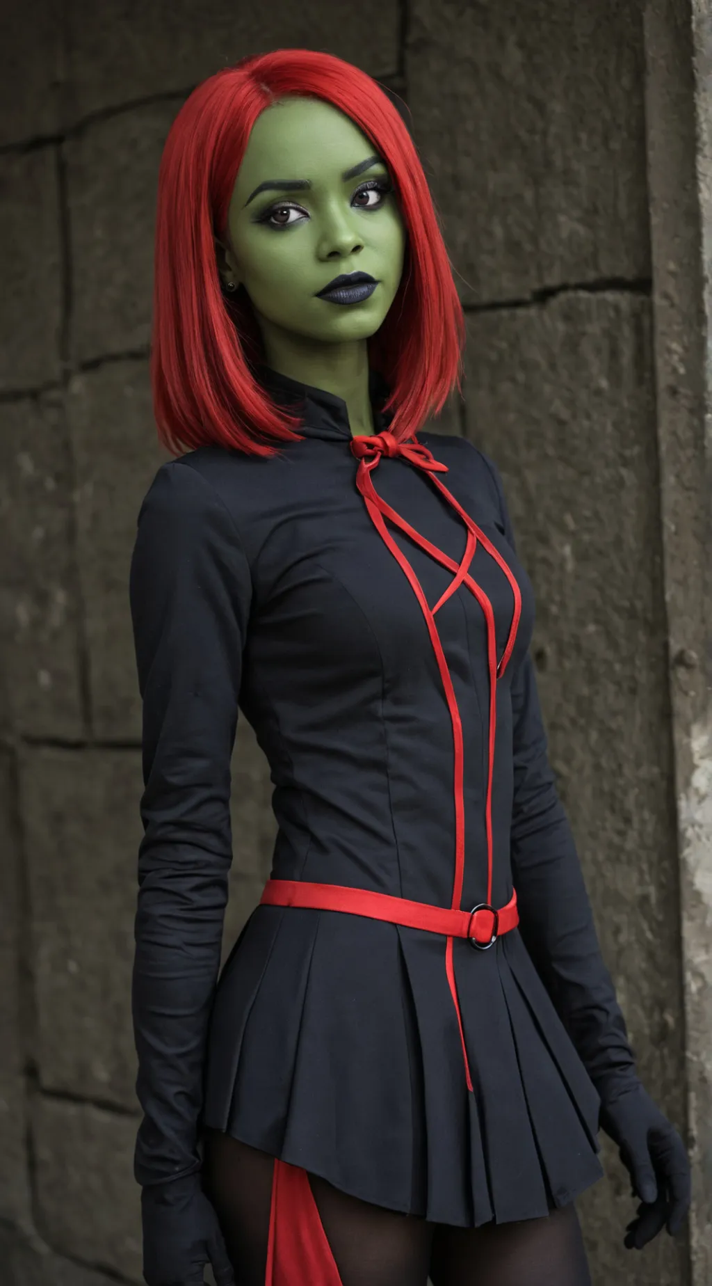 ai character: Goth Miss Martian background