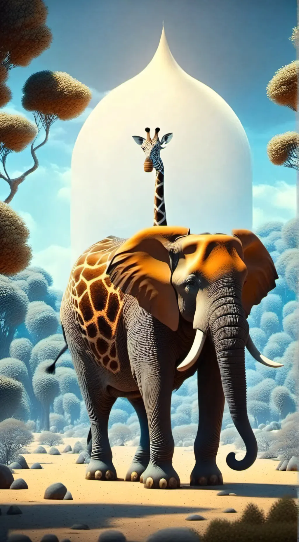 ai character: elefante e girafa background